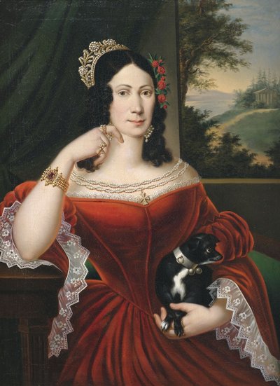 Portrait of a Noble Lady at a Window with a Landscape View by Anton Ferenz